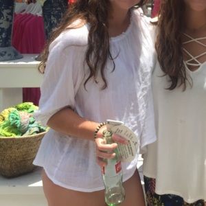 White flowy off the shoulder elastic top